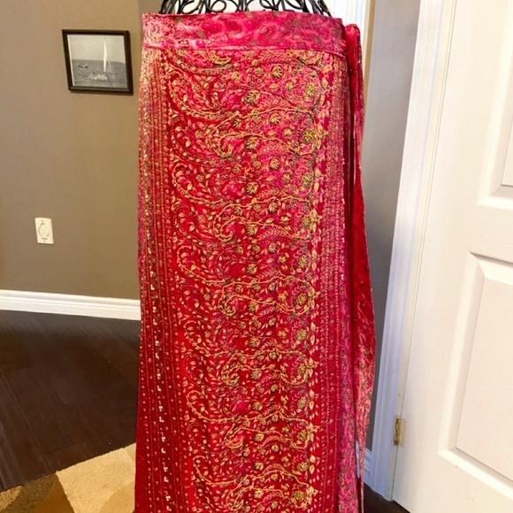 Indian Sari Silk Hand Beaded Wrap Around Skirt. OS EUC Quality Workmanship PINK! - Picture 2 of 16